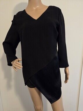 Lafayette Black 100% Silk Asymmetrical Tunic Blouse